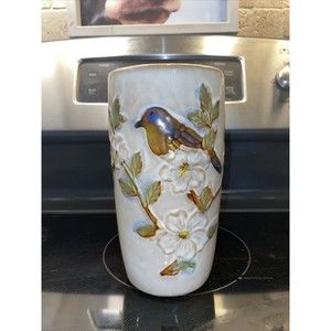 burton + BURTON Pottery Blissful Garden Vase Blue Bird Iridescent Bluebird  b+B
